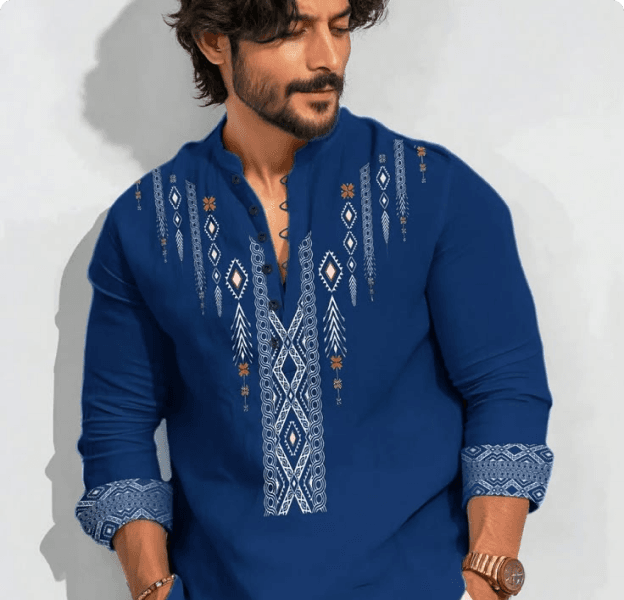 Royal Blue Geometric Embroidered Shirt