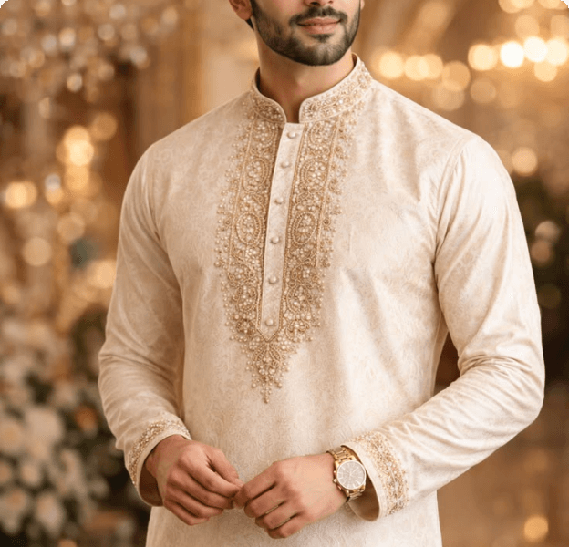 Ivory Gold Embroidered Sherwani
