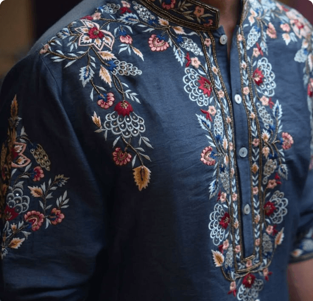 Slate Floral Embroidered Panjabi
