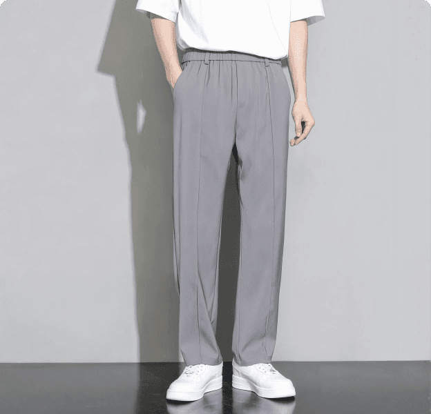 Grey Elastic Waist Crease Trousers