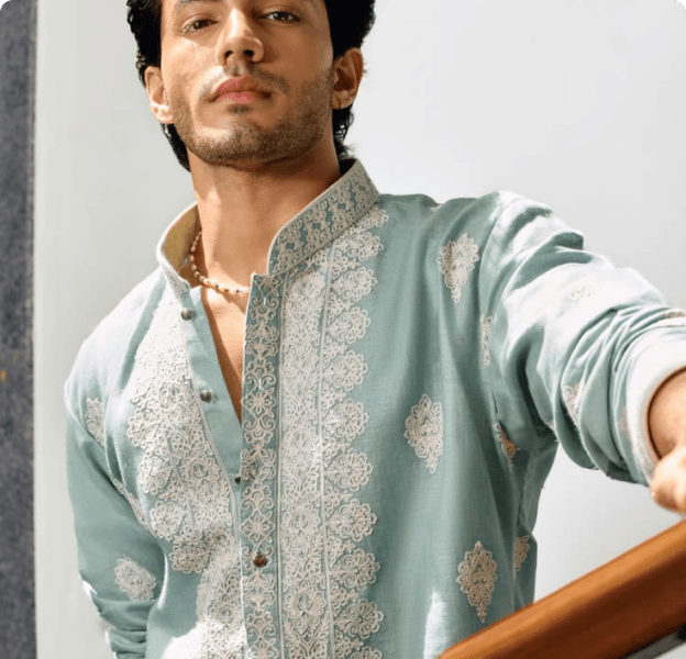 Olive Green Printed Panjabi Kurta