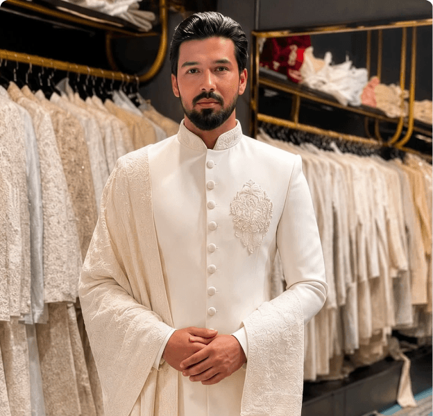 Ivory Crest Sherwani with Shawl