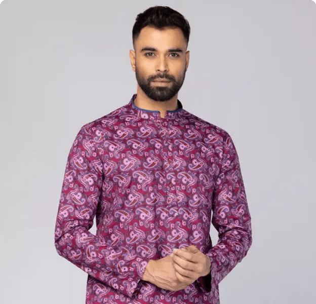 Magenta Paisley Print Panjabi