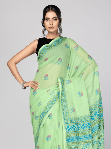 Light Green Printed Cotton Saree