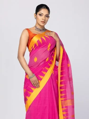 Dark Pink Pabna Cotton Monipuri Buti Saree