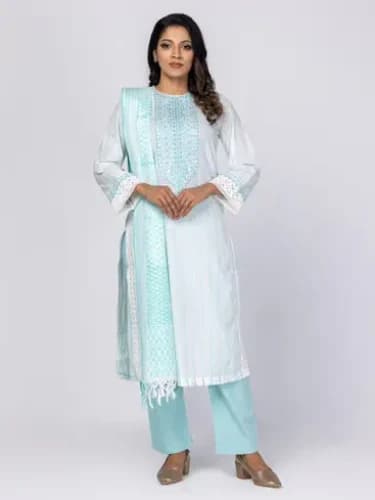 White Kantha Odyssey Theme Shalwar Kameez